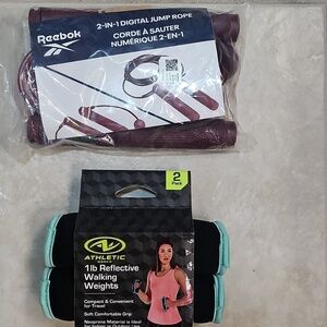 NEW Bundke Workout Reebok Fitness Smart Jump Rope & Athletic Works 1 pnd weights